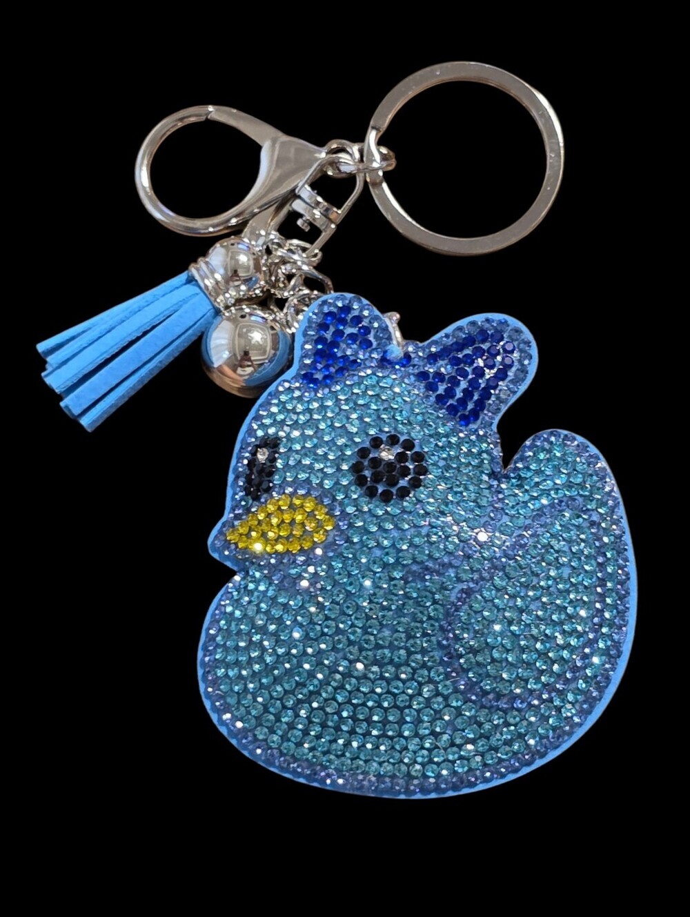 Blue Crystal Duck Bag Charm Keychain with Tassel